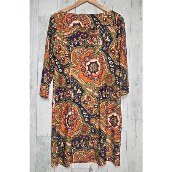 Jude Connally Retro 70s Paisley Print Boho Fall Color Dress Sz. L - Picture 3 of 4